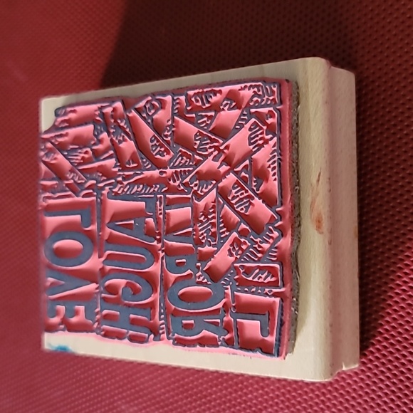 Phrase:Love Laugh Wooden Rubber Stamp - Picture 2 of 3